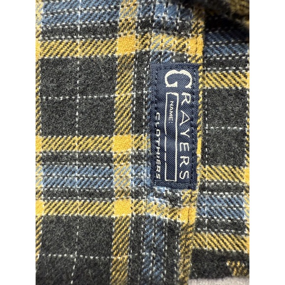 Grayers Heritage Flannel Shirt Mens Large Black Yellow Blue Plaid Button Down - Picture 12 of 14